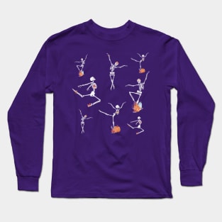 Sensual skeletons dancing among autumn foliage and flowers Long Sleeve T-Shirt